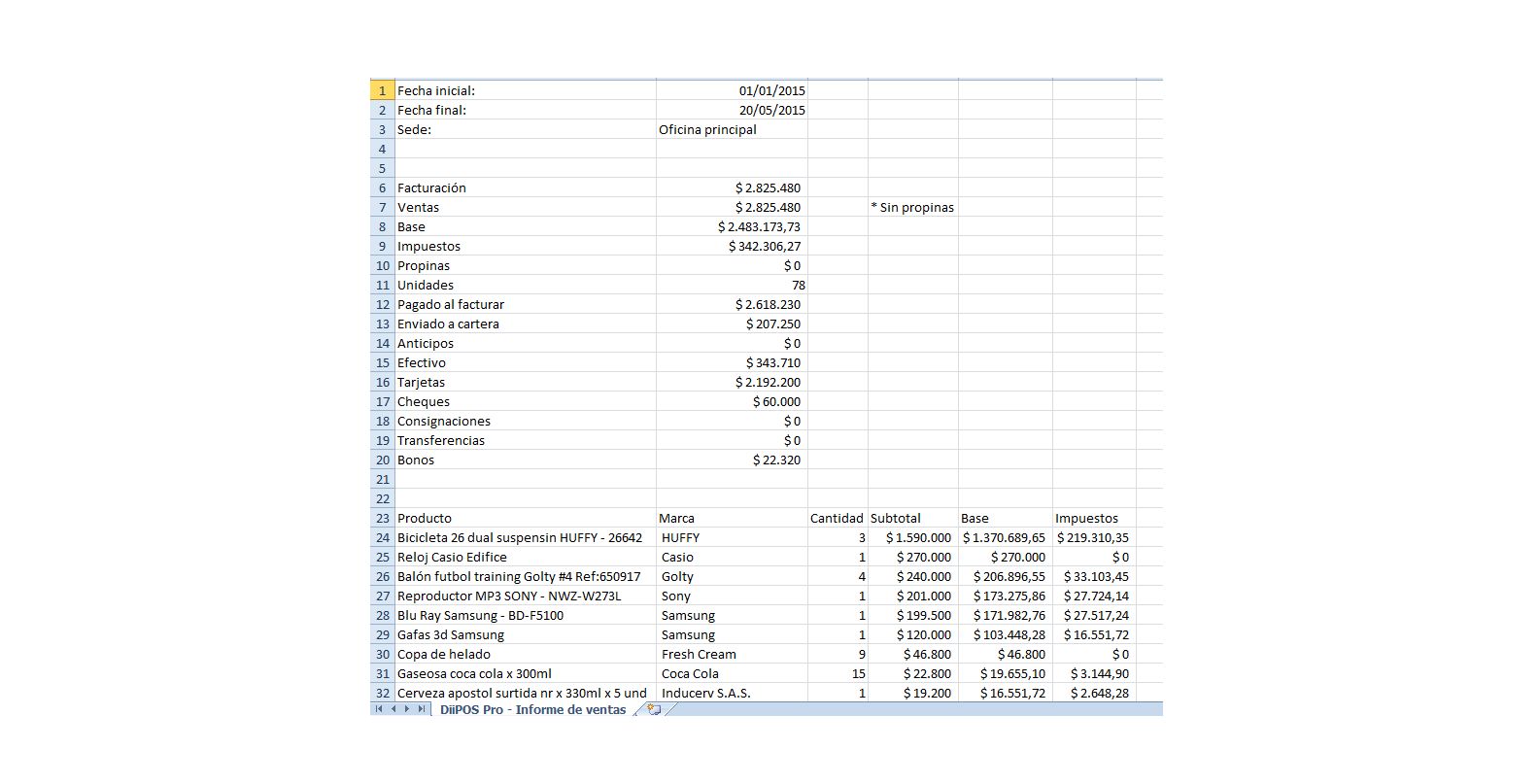 Informes y datos en archivos planos (compatible con Excel)